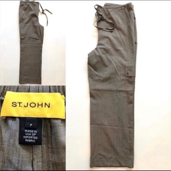 ST. JOHN NWOT LINEN MIX HIGH RISE BROWN PANTS S - Picture 1 of 5